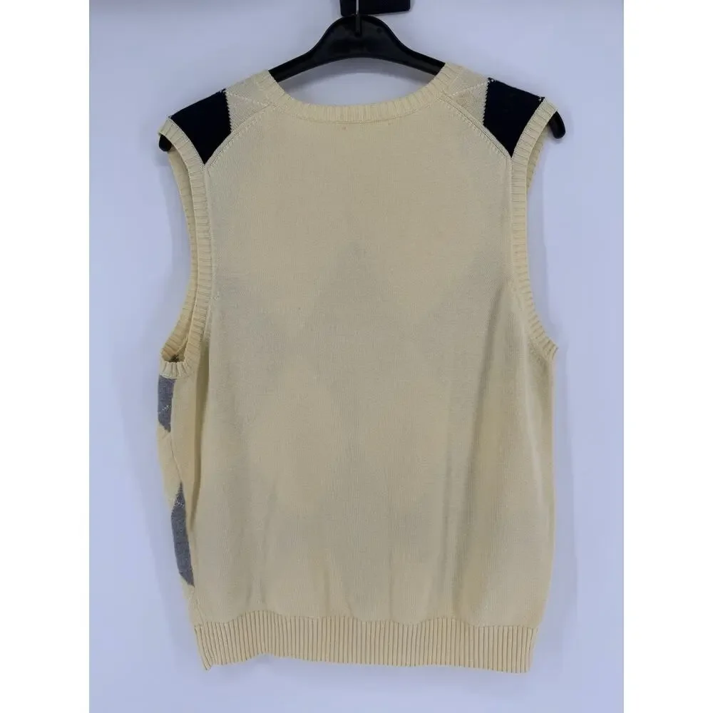 J Crew Argyle Sweater Vest Mens Medium Preppy Classic Golf Office Classic Yellow